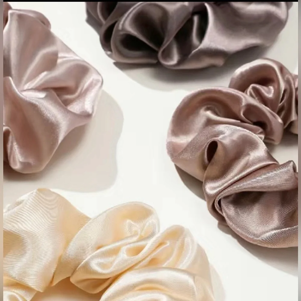 NWT🤎 12 Pc Satin Scrunchie Set Brown Cream Tan Grey Neutral Tones - Picture 2 of 3